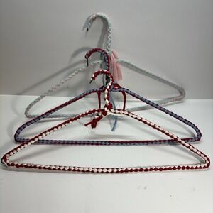 Lot of 3 Braided Macrame Covered Clothes Hangers Vintage Antique Grandma Art